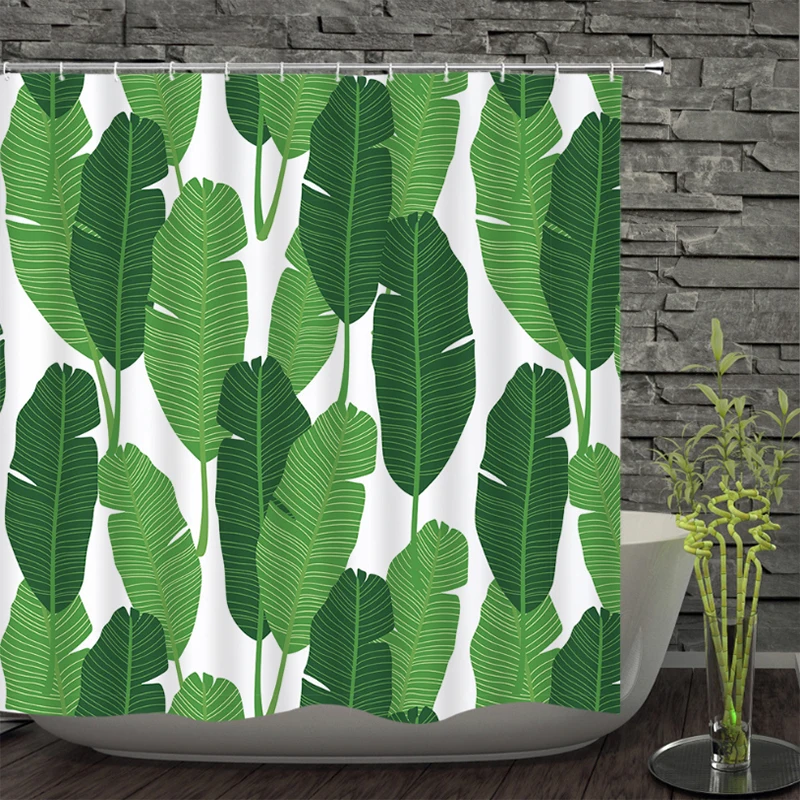 

Custom Waterproof Polyester Fabric Washable Curtain 3D Bath Bathroom Home Decoration Green Plant beach Shower Curtain With Hooks
