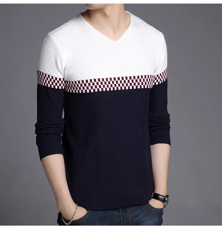 Fdfklak New Pullover Man Casual Korean V-Neck Men's Sweater Knitted Bottom Shirt Pull Noel Homme Long Sleeve Thick Sweaters
