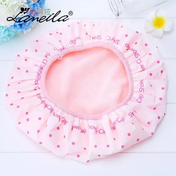 

Fuzzy waterproof bathing cap Adult dry hair cap bath ribbon 2 double quick dry hair