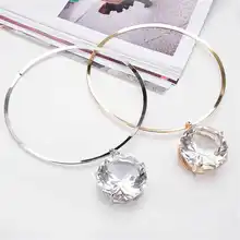 Стразы, чокер, серебро, драгоценный камень, большой нагрудник, ожерелье, прозрачный кулон, большой кристалл, огромный