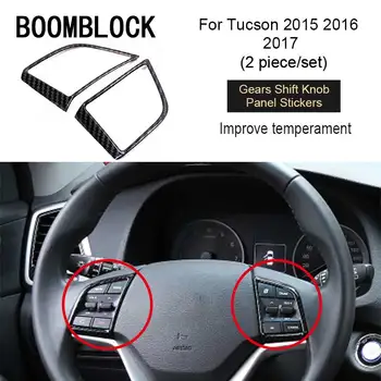 

BOOMBLOCK 2X Car Steering Wheel Panel Cover Button Frame 3D Carbon Fiber Sticker Car-styling For Hyundai Tucson 2015 2016 2017