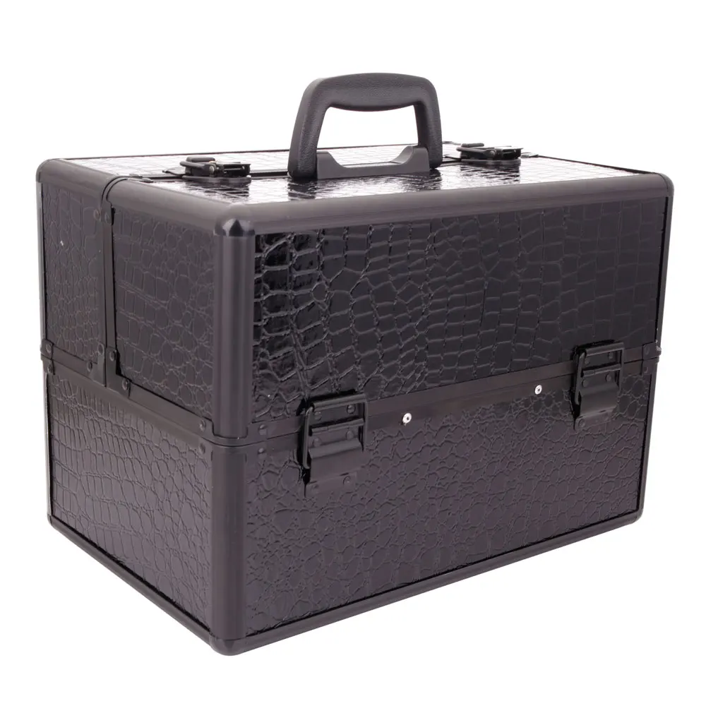 

High-end Portable Foldable Inner Layers Black Aluminum Alloy PU Leather Plastic Home Use Cosmetics Storage Case(190813213)