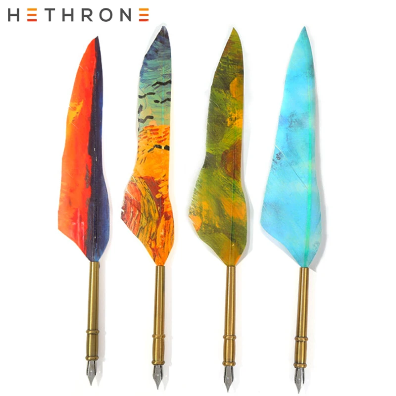 Hethrone синяя винтажная инновационная ручная резьба по дереву, Dip Ручка для письма, калиграфия, металлический стержень, ручка, чернила, Dip Ручка для начинающих, подарочный набор