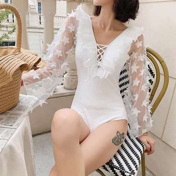 

One Piece Women Swimsuit 2019 Swiming Suit Woman Bathing New Female Cover Korea Ins Gentle Sexy Solid Polyester Sierra Surfer