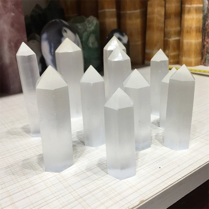 

White Selenite Wand Point Natural Stones Quartz Crystal Healing Gemstones Reiki Decoration