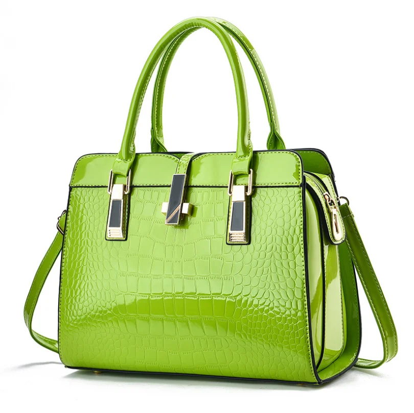 Ladies Handbag Fashion Bright Leather One-Shoulder Messenger Bag Large-Capacity Crocodile Pattern