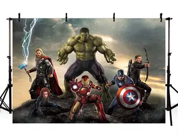 

Superhero Theme Birthday Background for Photography Grey Clouds Dark Stone with Heros Birthday Backdrop Decorations for Boys