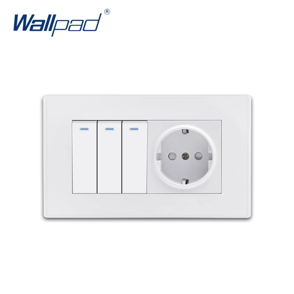 3 банды 2 способ ЕС немецкая розетка Wallpad Роскошный белый ПК настенный светильник переключатель; кулисный переключатель 16A AC110 ~ 250V