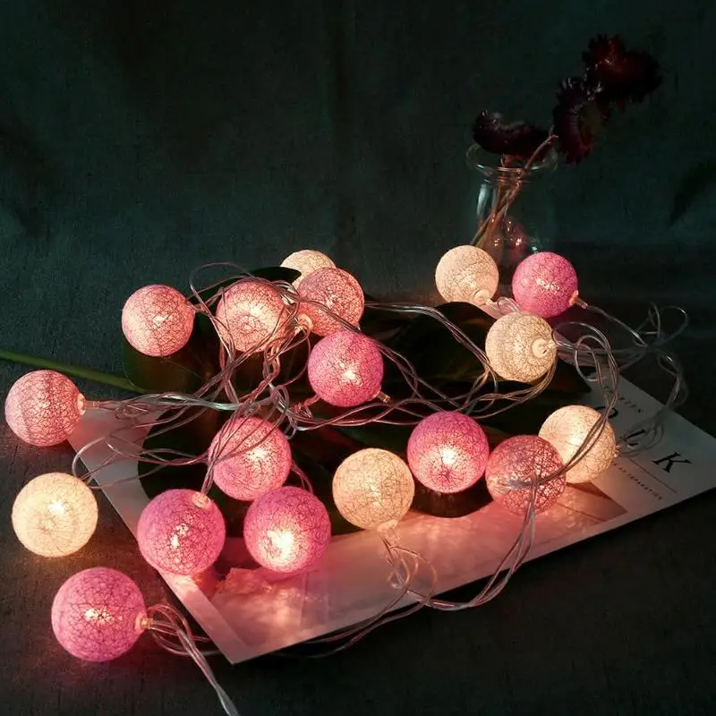 20LED гирлянда из хлопковых шаров, гирлянда, светильник s, сказочный светильник, праздничный Декор для спальни, струнный светильник s, хлопковый шар, светильник на цепочке, Рождественский светильник s