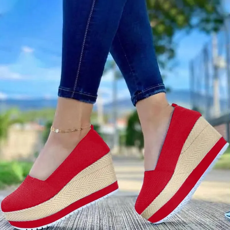 Zapatos de cuña para mujer, zapatillas de plataforma planas, mocasines cómodos de mujer, zapatos informales sin cordones con suela gruesa