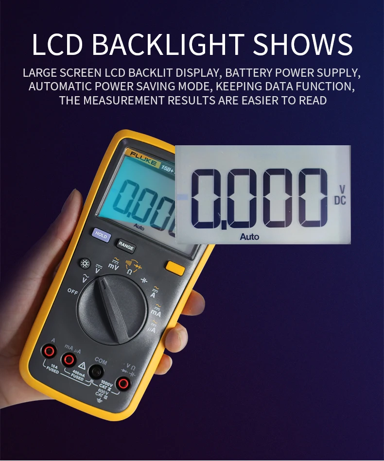 FLUKE 17B+ цифровой мультиметр AC/DC Напряжение Ток Емкость Ом тестер температуры Авто/ручное измерение диапазона