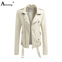  Women Faux Pu Leather Jackets Female Hooded Top Outerwear Pocket Zipper Coats Slim Biker Jacket Blue Red Womens Clothing 2021 