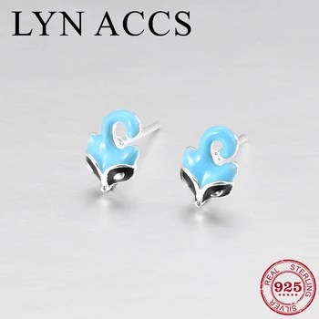 

Cute Animal Earrings 925 Sterling Silver Blue fox Enamel Stud Earrings for Women luxury Party Gift Fine Jewelry 2019 Hot