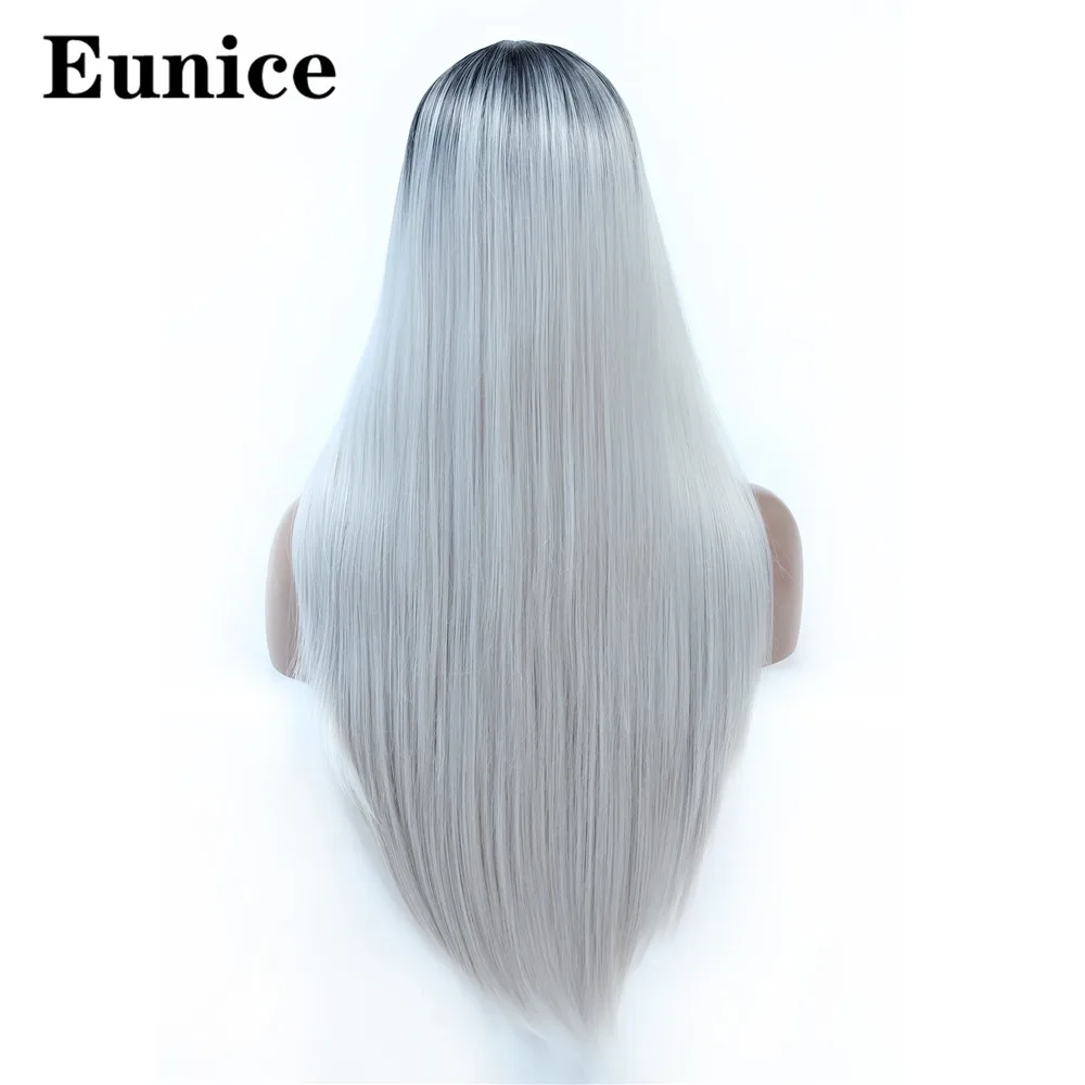 Синтетические парики средней части темного корня для женщин, черные длинные прямые парики с эффектом омбре, красные, розовые, синие, коричневые, серые парики для косплея для женщин Eunice