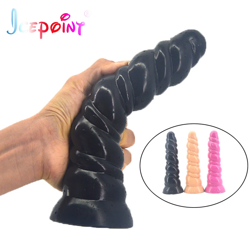 ICEPOINT big silicone anal plug spiral long butt plug anus insert stuffed anal dildo with suction cup sex toy couples masturbate