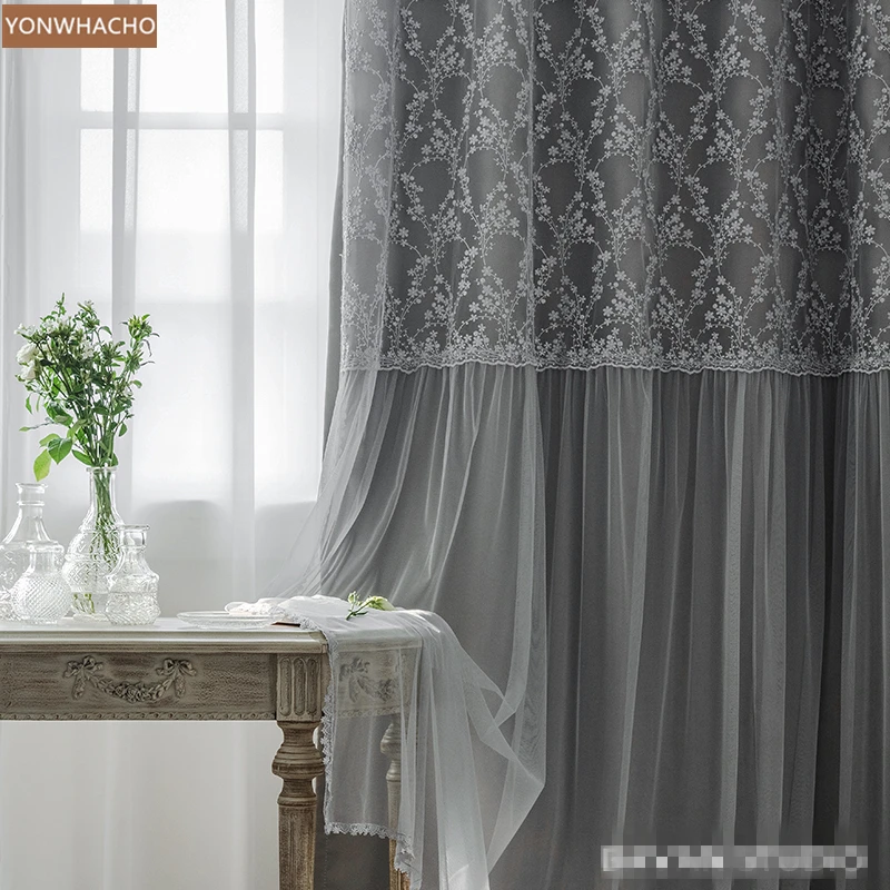 Пользовательские шторы роскошные европейские королевские принцесса ветер спальня современный простой серый ткань затемненные шторы тюль с драпировкой B764