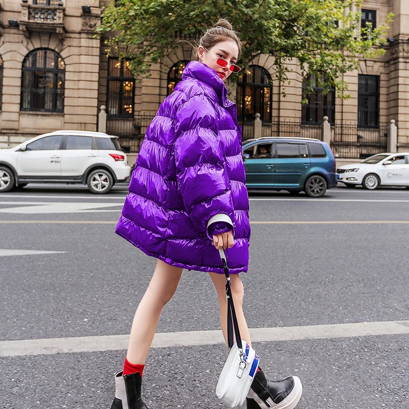 Violet Повседневная куртка х/б женская одежда зимнее пальто длинное корейская яркая теплая хлопчатобумажная с мягкой набивкой парка Feminina плюс размерные куртки JM044 - Цвет: Violet