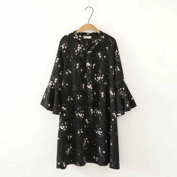 

Plus Size Women Flower Printer Dress Party 3 /4 Mouwen Chiffon Summer dresses