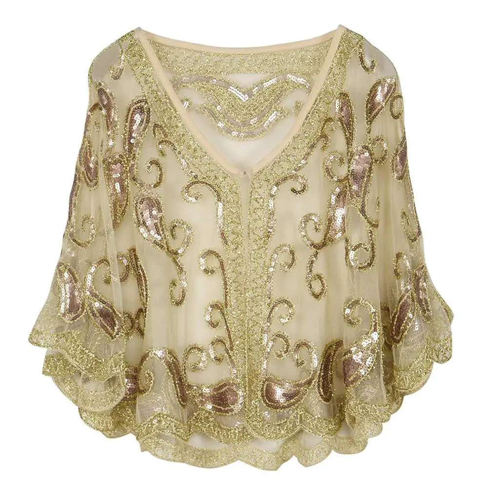Vintage 1920s cardigan prom party dress new wedding Sequin Prom shawl Gatsby party mesh shortcover Up Dress Accessory