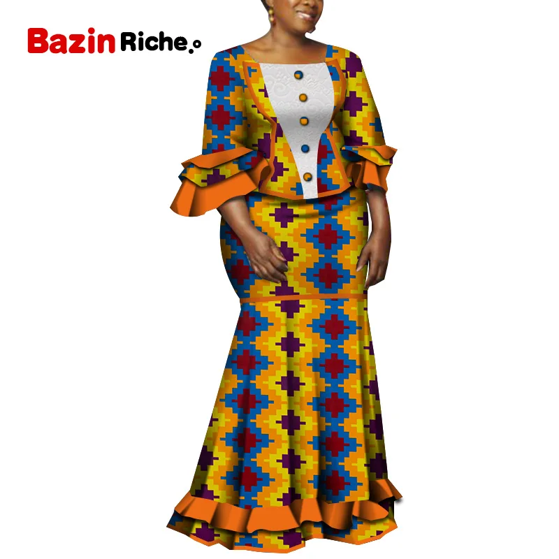 Костюм с юбкой Африканским принтом для женщин одежда вечевечерние традиционная