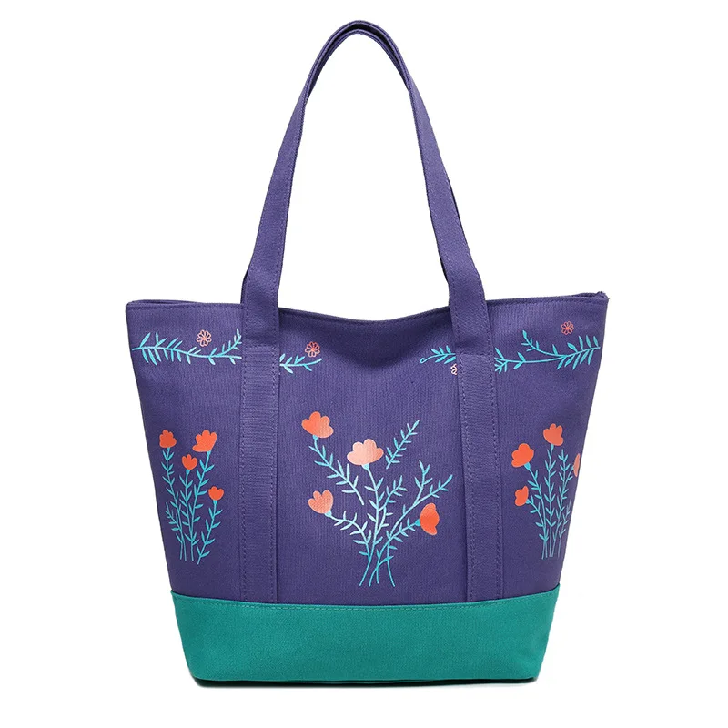 

Flower Print Handbag Female Large Capacity Canvas Shoulder Bag Light Shopping Bag for Women