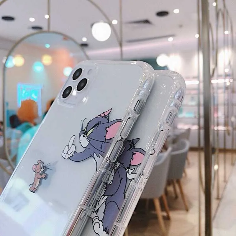 Забавный милый чехол для телефона с мультяшным котом и мышкой для iPhone 11 X XR Xs Max 8 7 6 6s Plus 11 Pro Max мягкая прозрачная задняя крышка из ТПУ