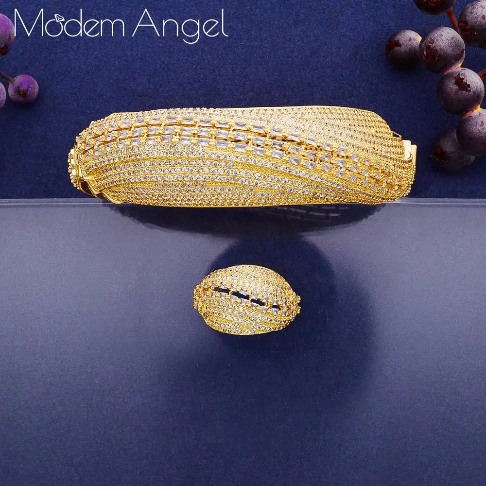 ModemAngel, роскошный Африканский браслет, кольцо, наборы, модные, Дубай, Свадебные Ювелирные наборы для женщин, свадебные brincos para as mulheres - Окраска металла: Золотой цвет