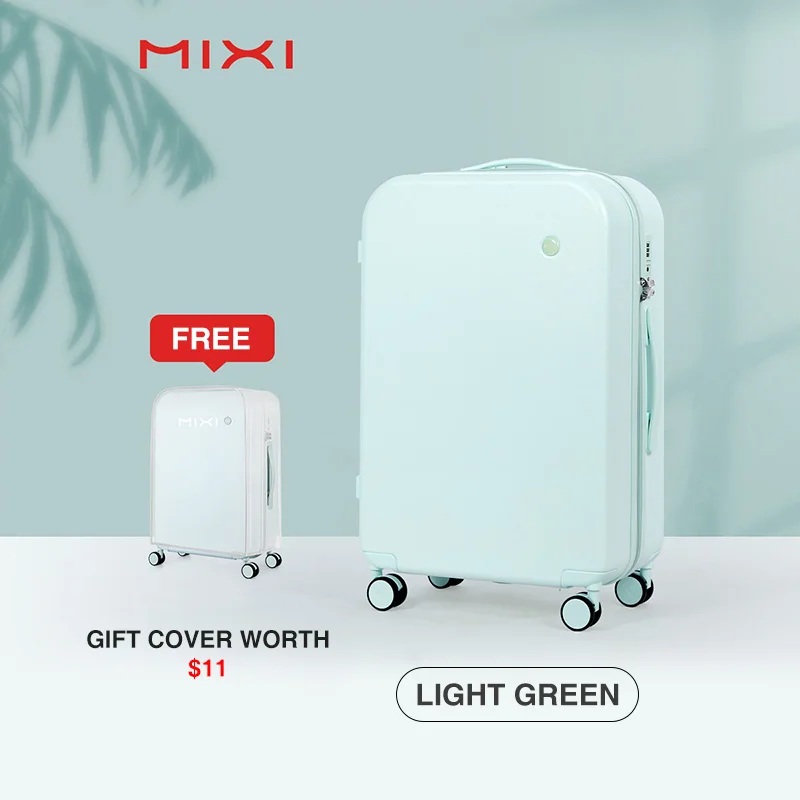 Light green Mixi PC Men Women Luggage Suitcase Travel Trolley Case Mute Spinner Wheels Rolling Luggage Case TSA Lock Carry Ons M9236 - Цвет: Light green