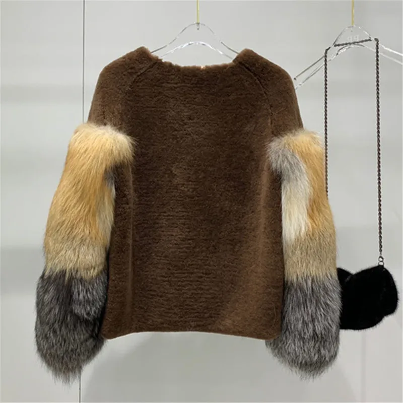 Abrigos mujer invierno, европейский стиль, Женское пальто из натурального меха Красной лисы, короткая куртка из овечьей шерсти в стиле пэчворк
