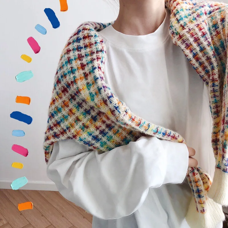 

Rainbow Sweater Woman's New Style Lazy Winter Sweater Jacket With Loose Pullover