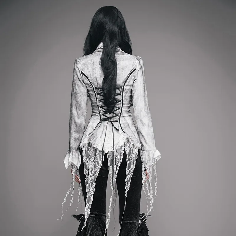 Gothic women's long-sleeved fringed Chiffon blouses Europe and America autumn and winter