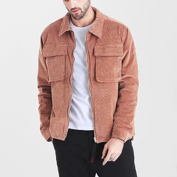 

2020 men's new corduroy pure color restoring ancient ways is youth fashion leisure jacket lapel double jacket chest pocket
