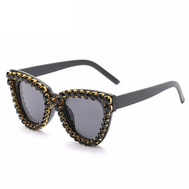 Girl Cat Eye Sunglasses Women Diamond Crystal Sun Glasses UV400 Summer Shades Black White Retro Eyewear Luxury Gafas De Black Diamond