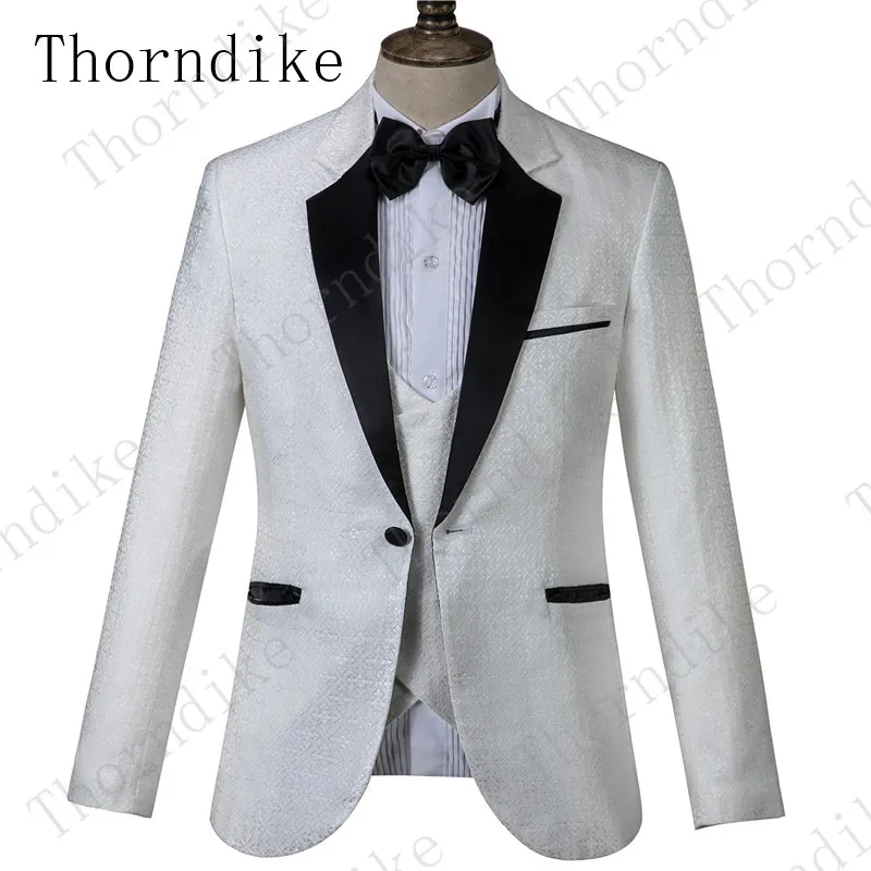 Thorndike/3 шт., белые жаккардовые свадебные костюмы для мужчин,, брендовый костюм на одной пуговице, мужские костюмы для жениха, мужские костюмы на заказ(пиджак брюки жилет