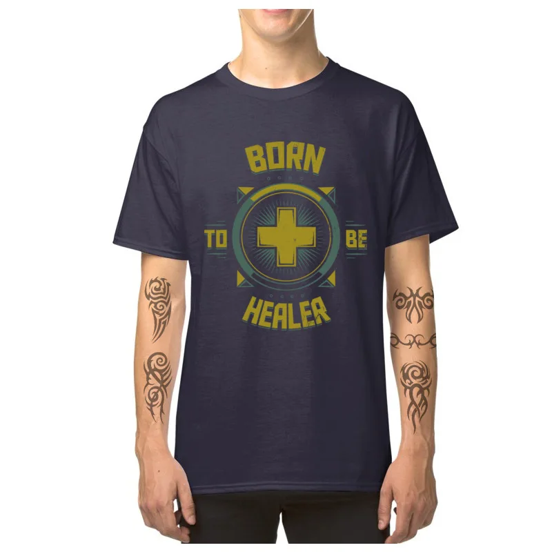 Футболка мужская с принтом Рок н ролл хлопковая тенниска надписью Born To Be Healer Cross