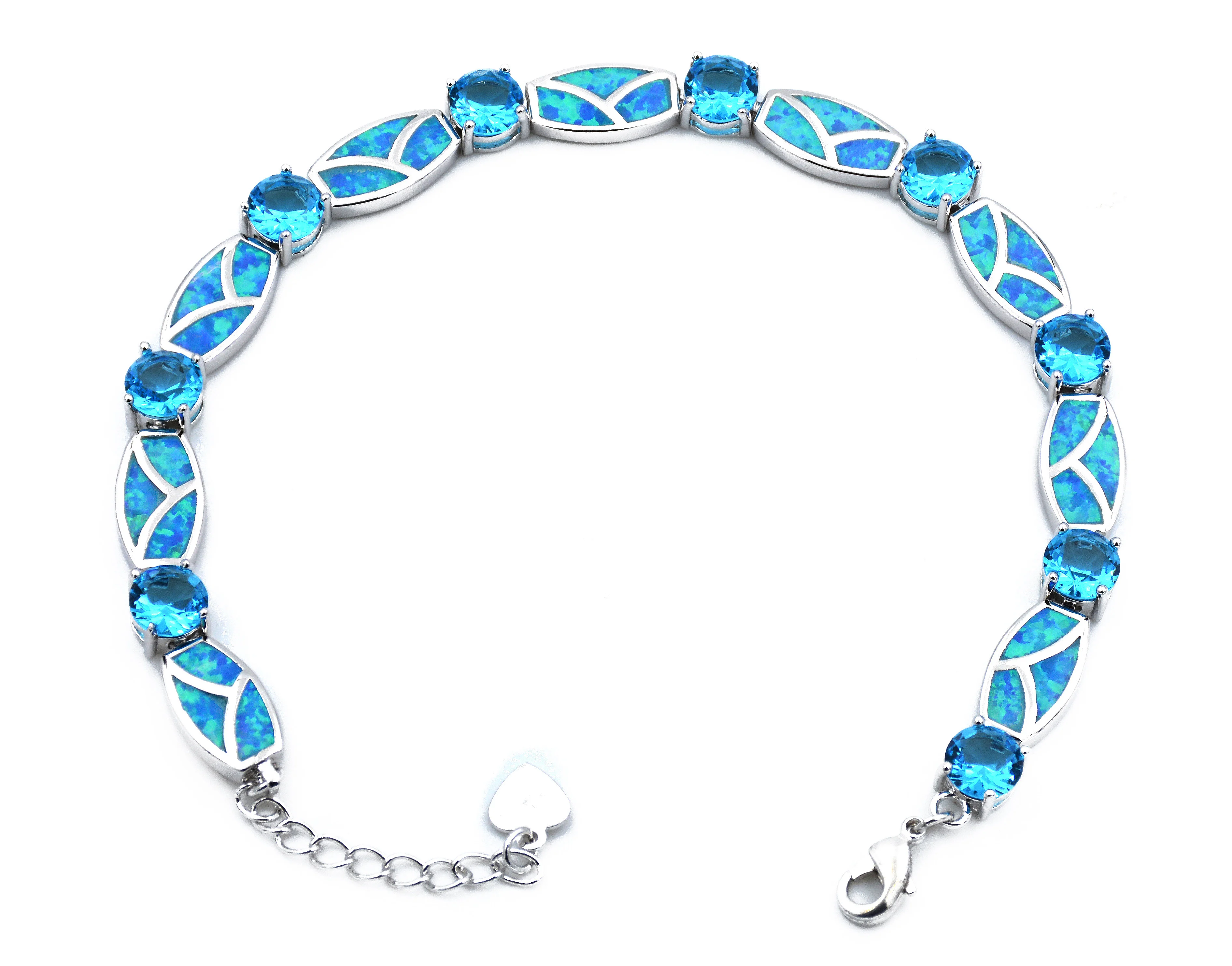 Bracelet De Tennis En Opale Et Argent 925 - Longueur 18cm - 49 Pierres, 5.8 Ct - Occasion