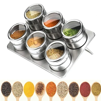 

Magnetic Spice Jar with Spice Holder Stainless Steel Spice Jar Spice Storage Tank Canned Pepper Sauce Jar Shake Flask 6 Pack