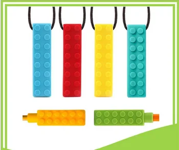 

DHL 100pcs Sensory Chew Necklace Brick Chewy Kids Silicone Biting Pencil Topper Teether Toy