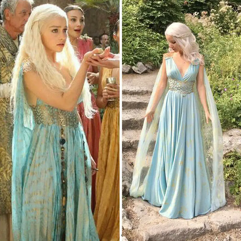 Мать драконов Игра престолов Daenerys Таргариен костюм Длинное Макси платье Хэллоуин партии Косплей Костюм Мать драконов Игра престолов Daenerys Таргариен костюм Длинное Макси платье Хэллоуин партии Косплей Костюм