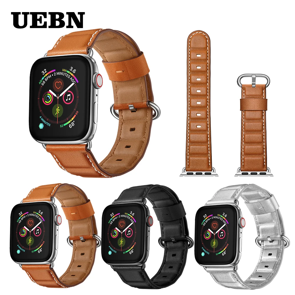 UEBN ремешок с текстурой из натуральной кожи для Apple watch серии 5 4 3 2 ремешок для iWatch 40 мм 44 мм 42 мм 38 мм Ремешки для наручных часов