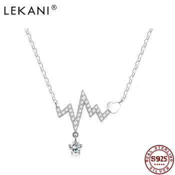 

LEKANI 925 Sterling Silver Geometric Necklace For Women Clear Zircon Pendant Link Necklace Anniversary's Day Gift Fine Jewelry