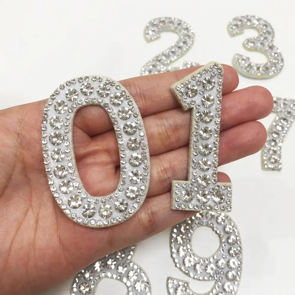 1set Rhinestone Number Iron/sew On Patches Applique For Clothes Hat