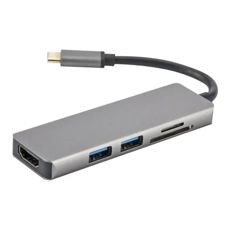Type C 5 в 1 концентратор Atapter USB 3,0 5 Гбит/с 4K HD Прозрачный HDMI TF считыватель карт памяти конвертер адаптер
