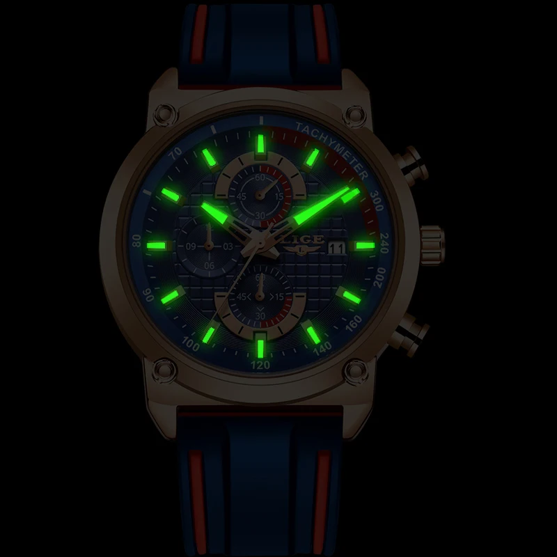 New Top Fashion Chronograph Quartz Men Watches Lige Silicone Strap Date Wristwatch Clock Male Lumin-3