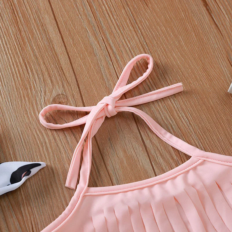 baby girl summer flower swimming wear kids swimwear with headband (5)