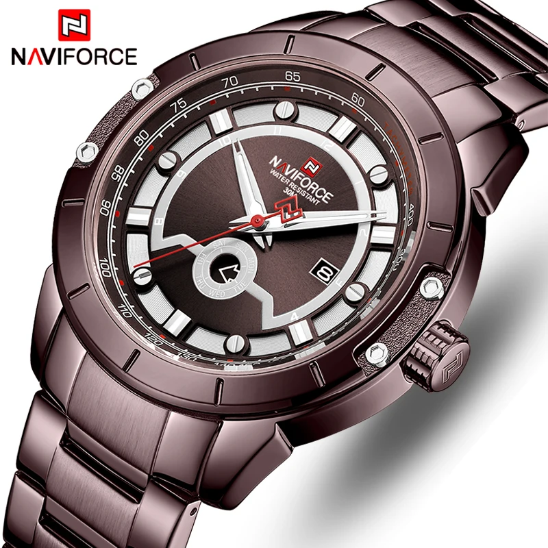 Часы наручные NAVIFORCE Мужские кварцевые брендовые Роскошные спортивные модные в