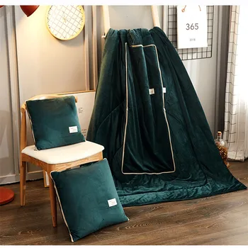 

2020 Foldable Cushion Blanket Crystal Velvet Green Flannel Throw Pillows Fleece Blankets For Bed Car Warm Pillow Quilt 2 in 1