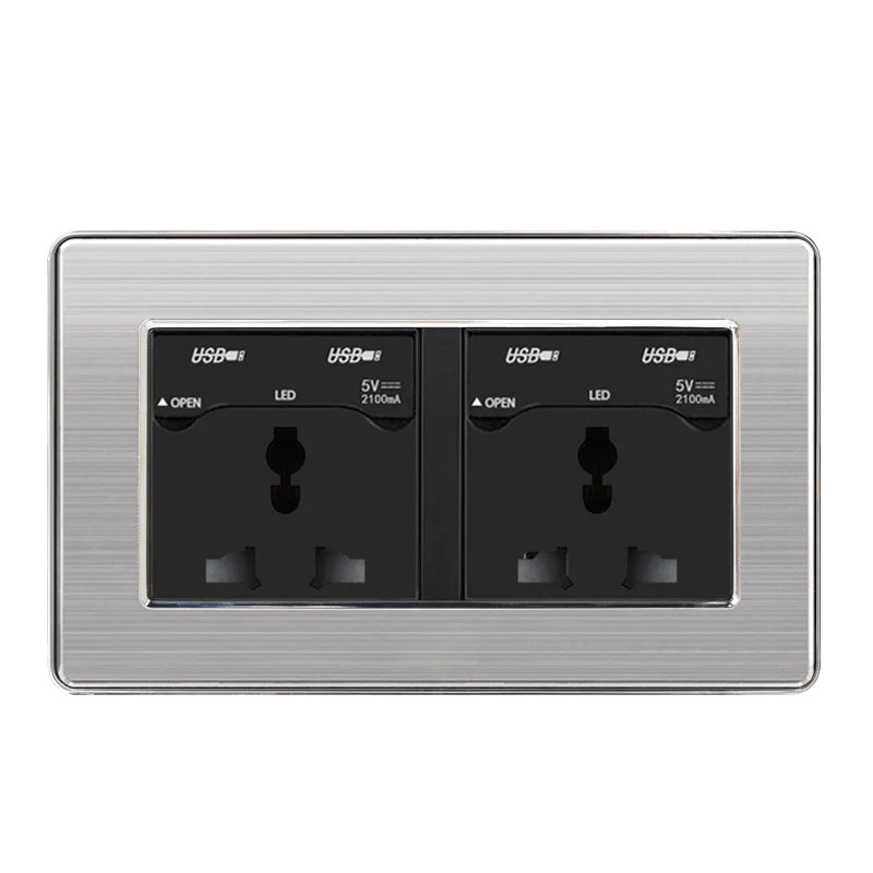 SRAN 146*86 универсальная розетка настенная розетка с USB панель из нержавеющей стали украшение дома роскошная розетка используется по всему миру