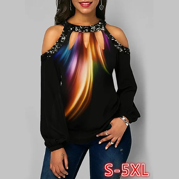 US $7.02 New Women Long Sleeve Tops Casual ladies Loose Off Shoulder blouse Plus Size top Spring fashion wom