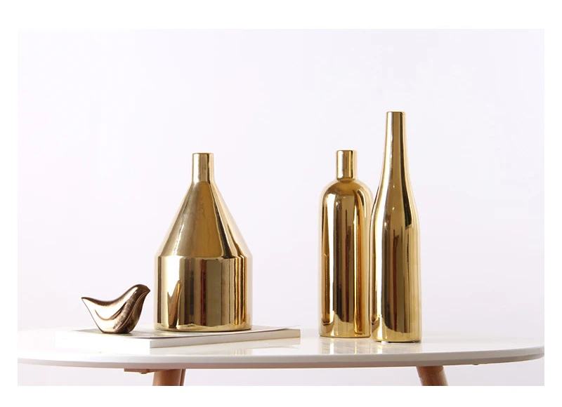 Домашняя декорация керамическая ваза скандинавские Ins золотое покрытие сделанные вручную керамические вазы модель предмет интерьера, украшение из трех частей